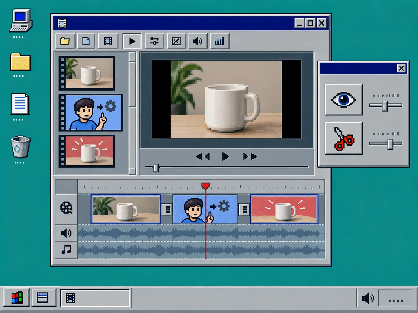 Retro video editor timeline for a short setup explainer