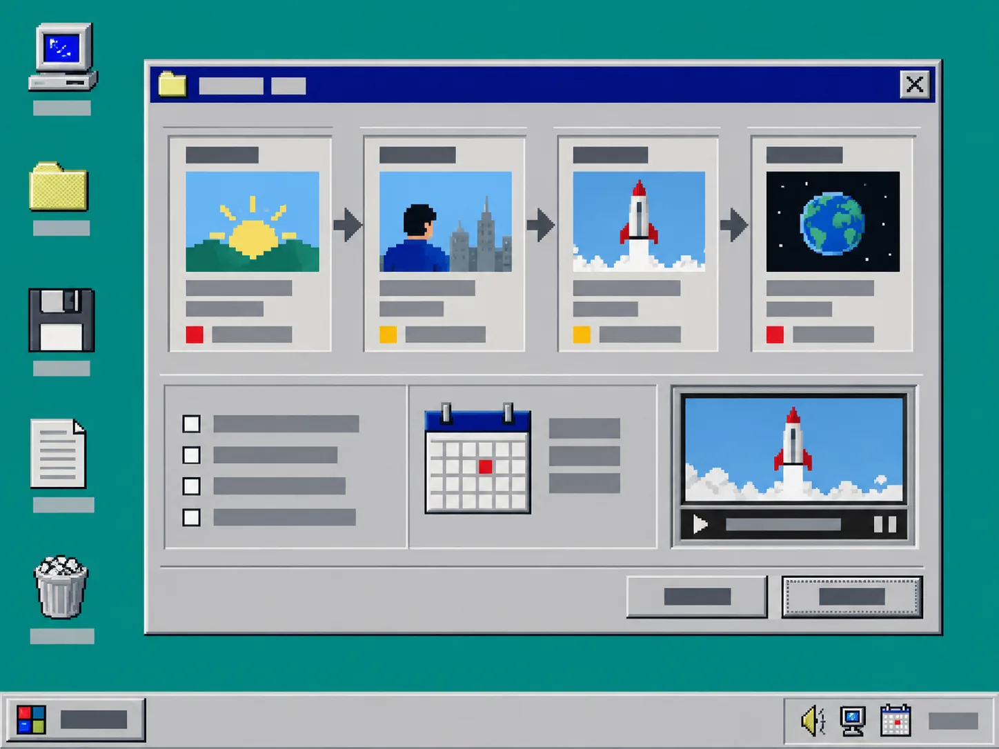 Retro storyboard window for planning a startup launch video