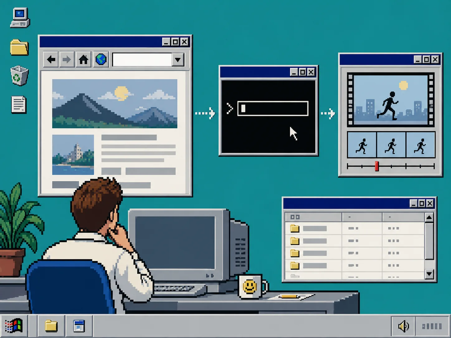 Windows 95 style workflow from website to storyboard