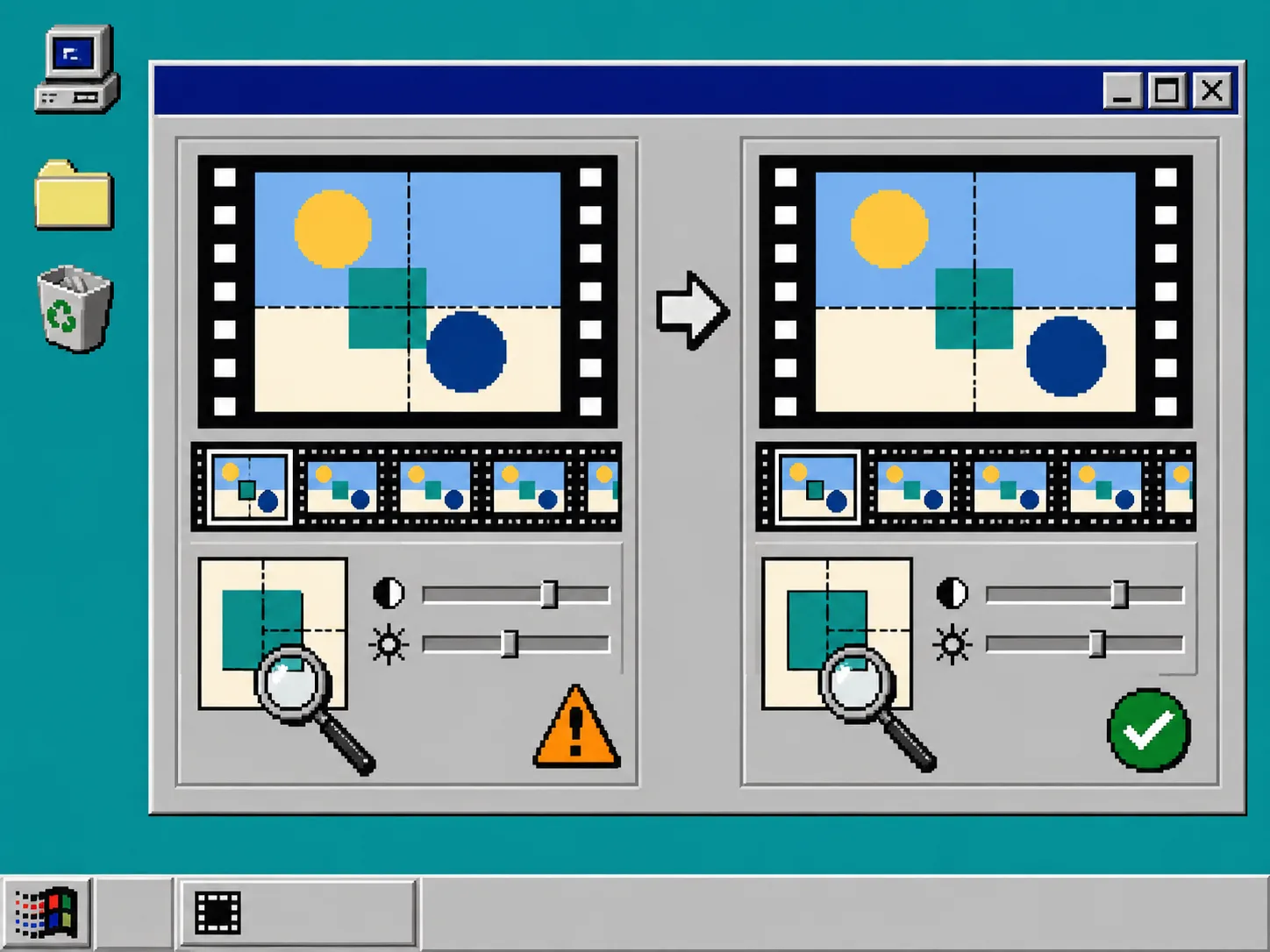 Windows 95 style video frame quality check