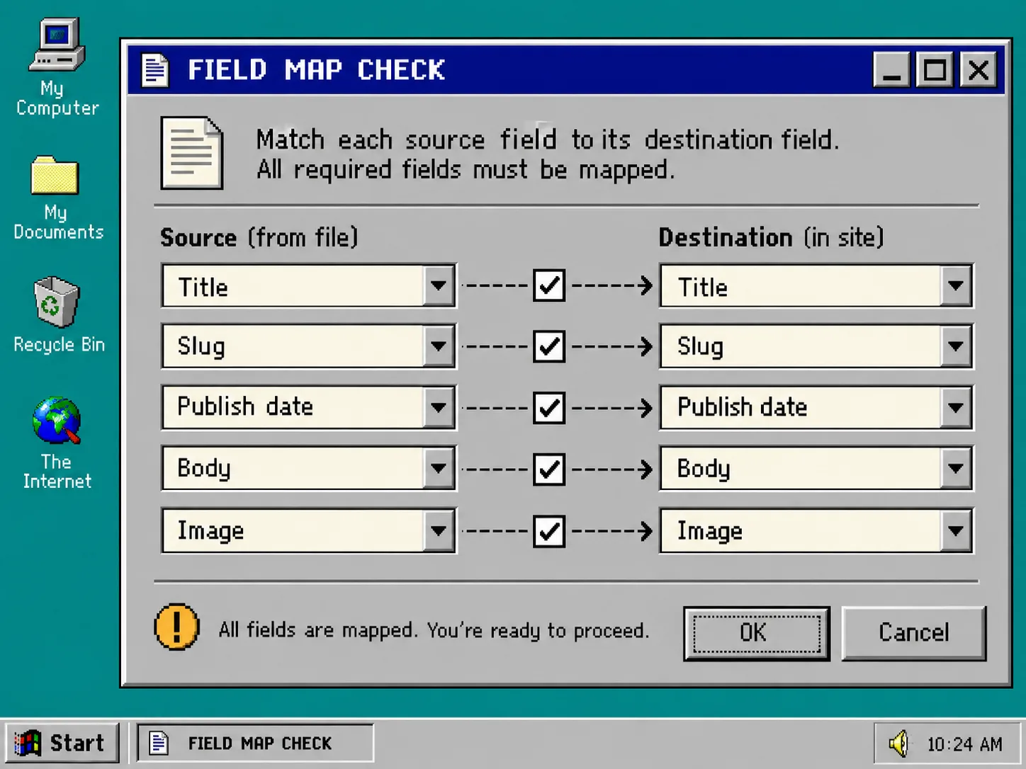 Windows 95 style field mapping checklist