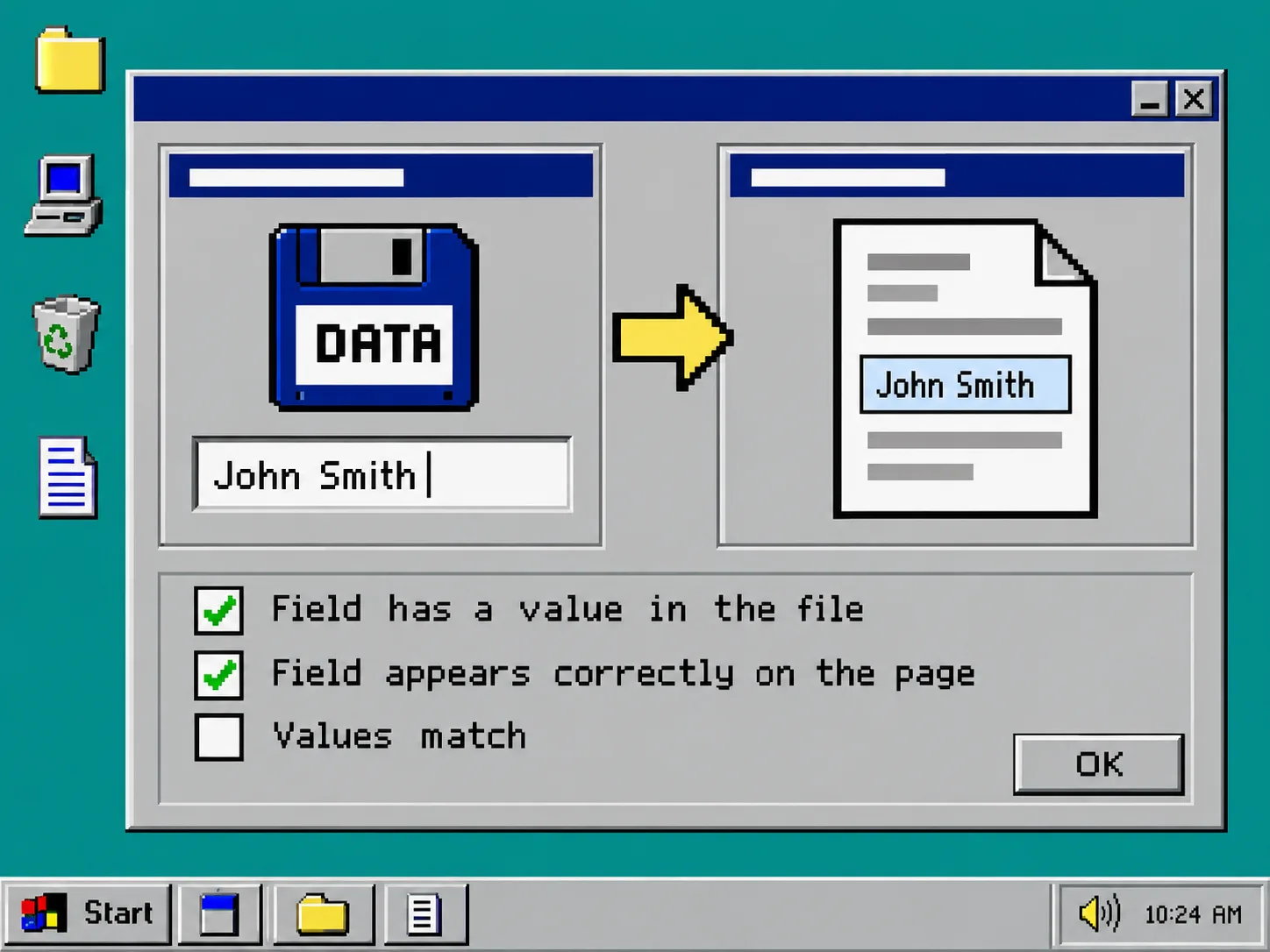 Windows 95 style PDF data and appearance comparison