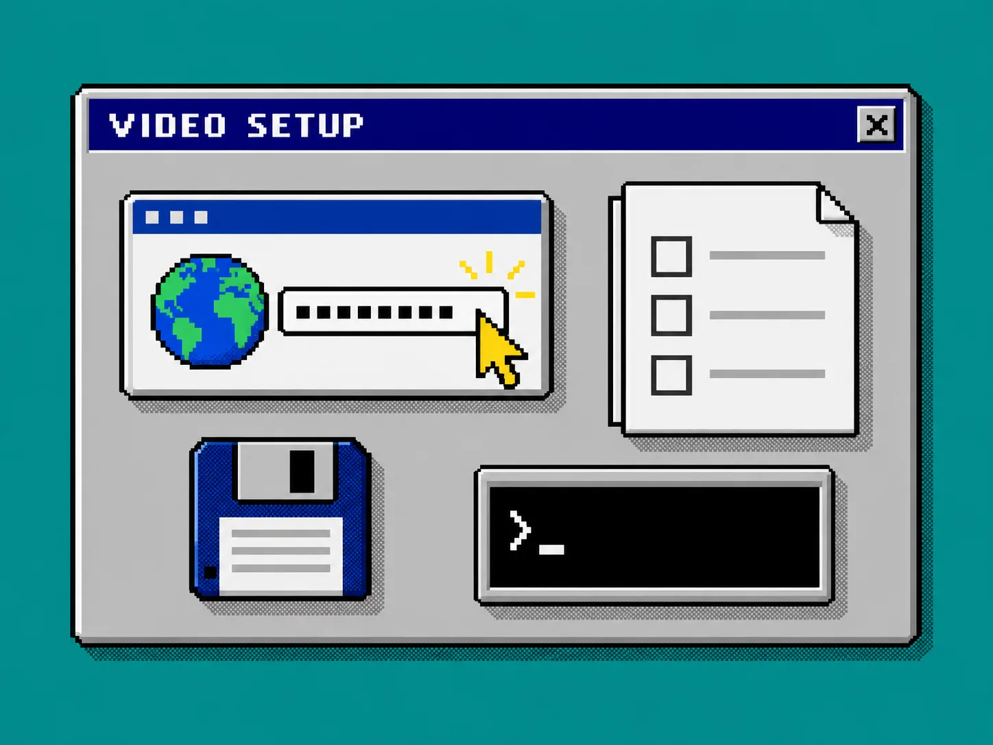 Windows 95-style setup dialog for a startup video brief