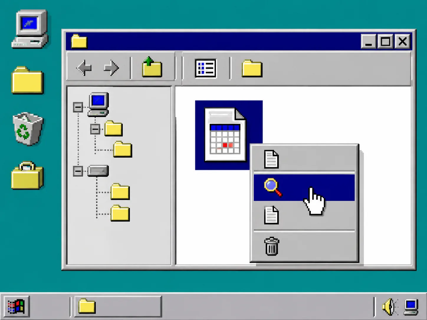Retro file explorer selecting a calendar invitation file