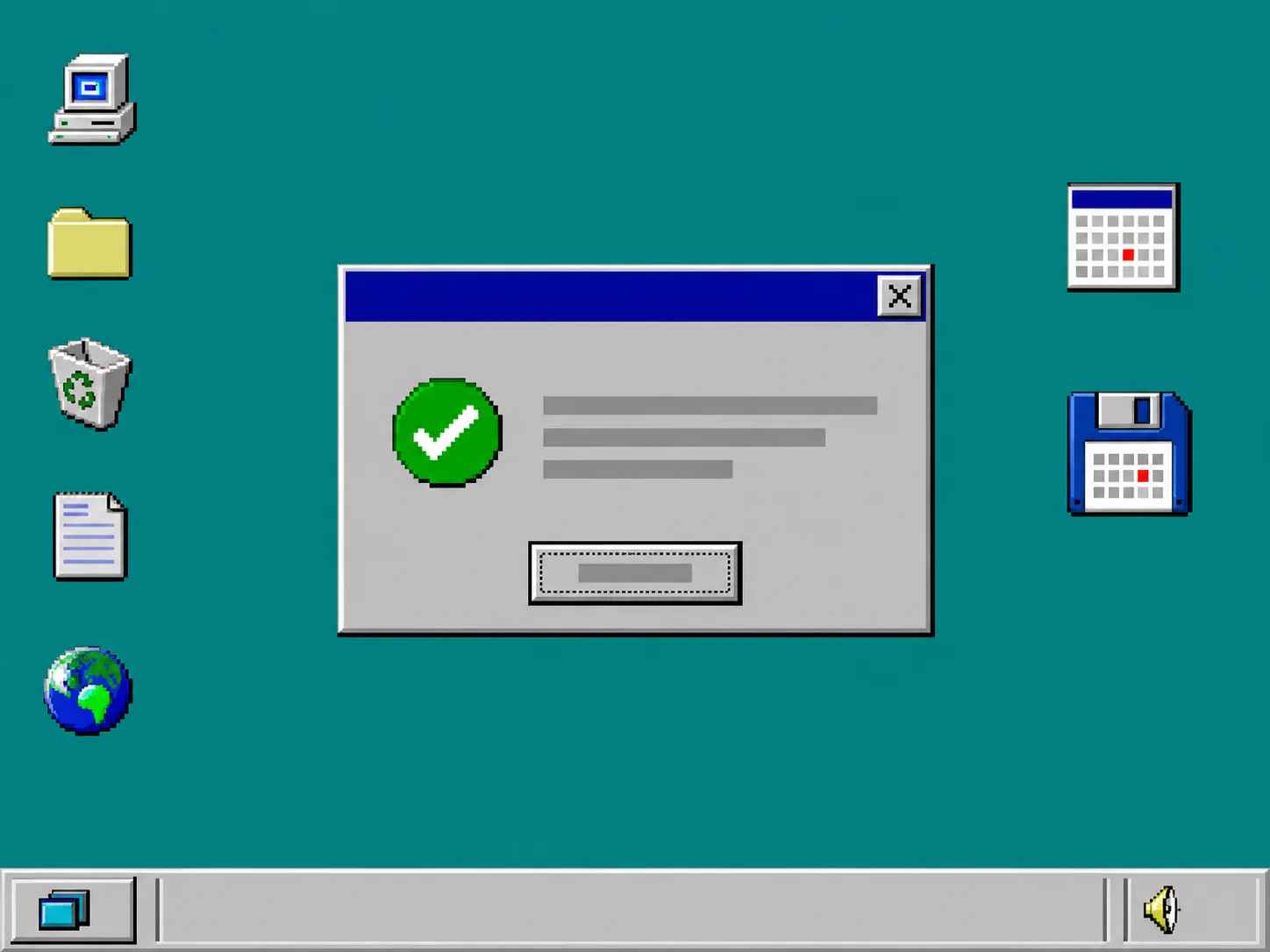 Retro desktop showing a completed calendar file check