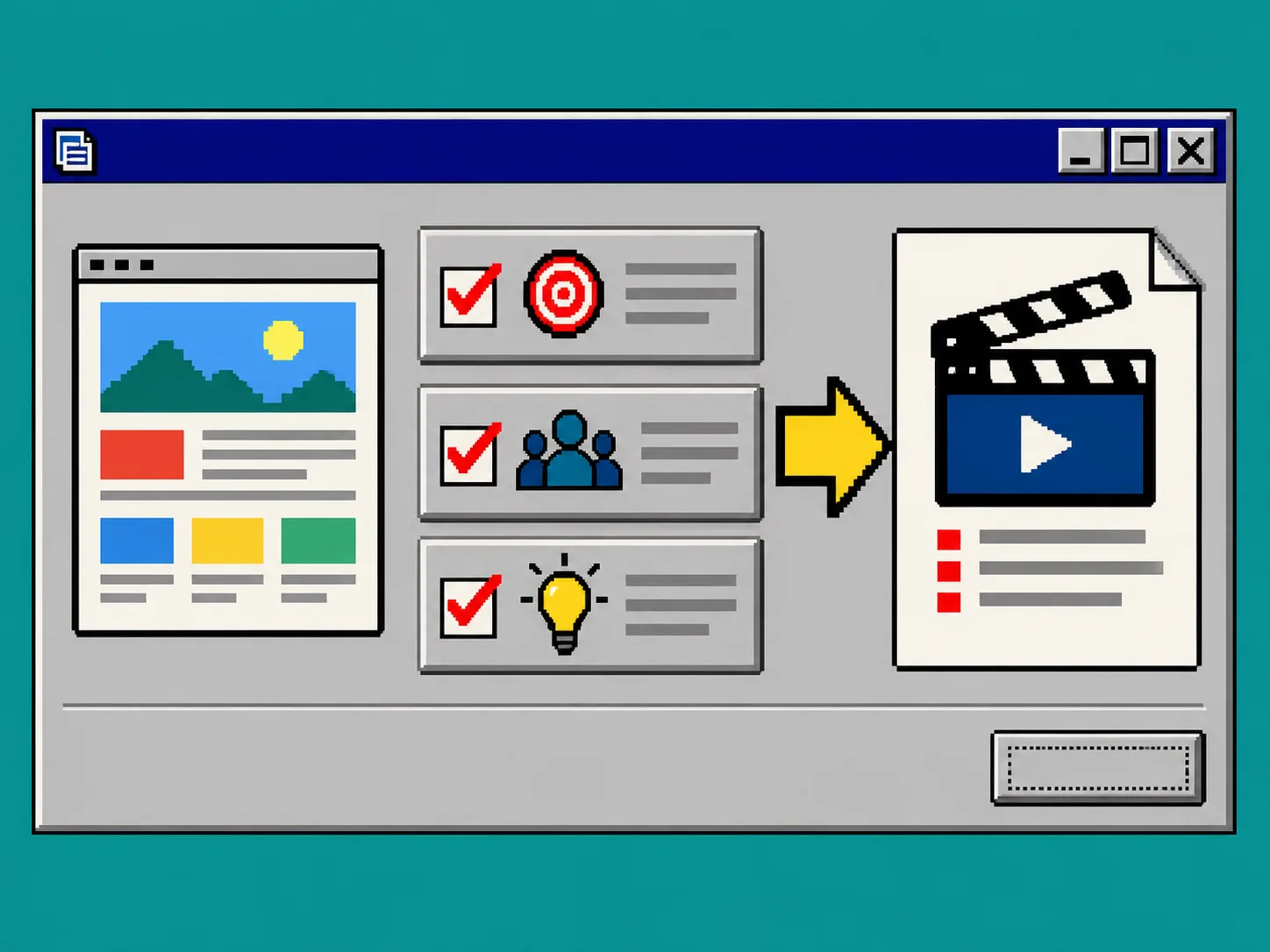 Windows 95 workflow for turning a website into a launch video brief