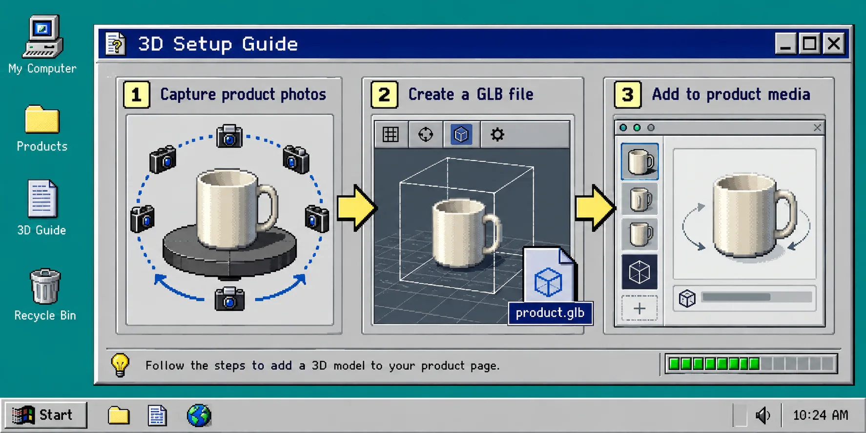 Phone photo capture to GLB product media workflow