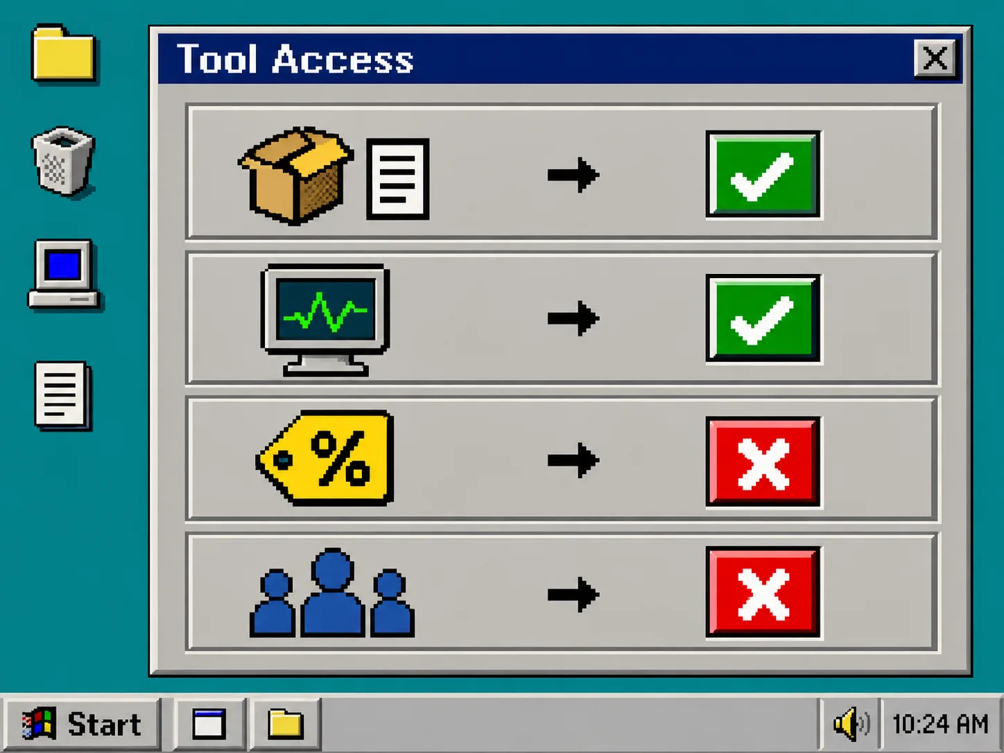 Retro permission dashboard showing scoped automation access