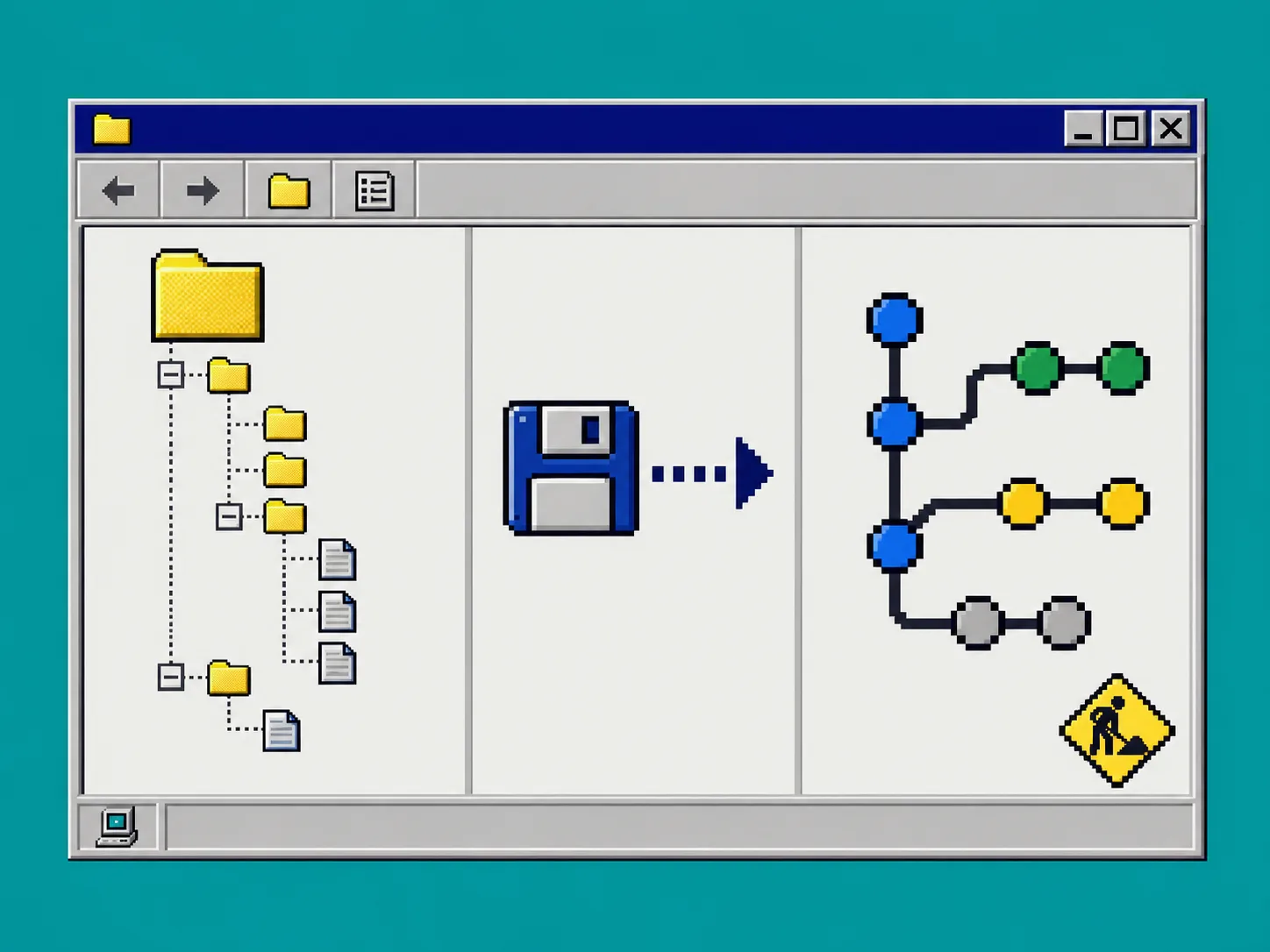 Windows 95-style file explorer showing static site files deployed to Git