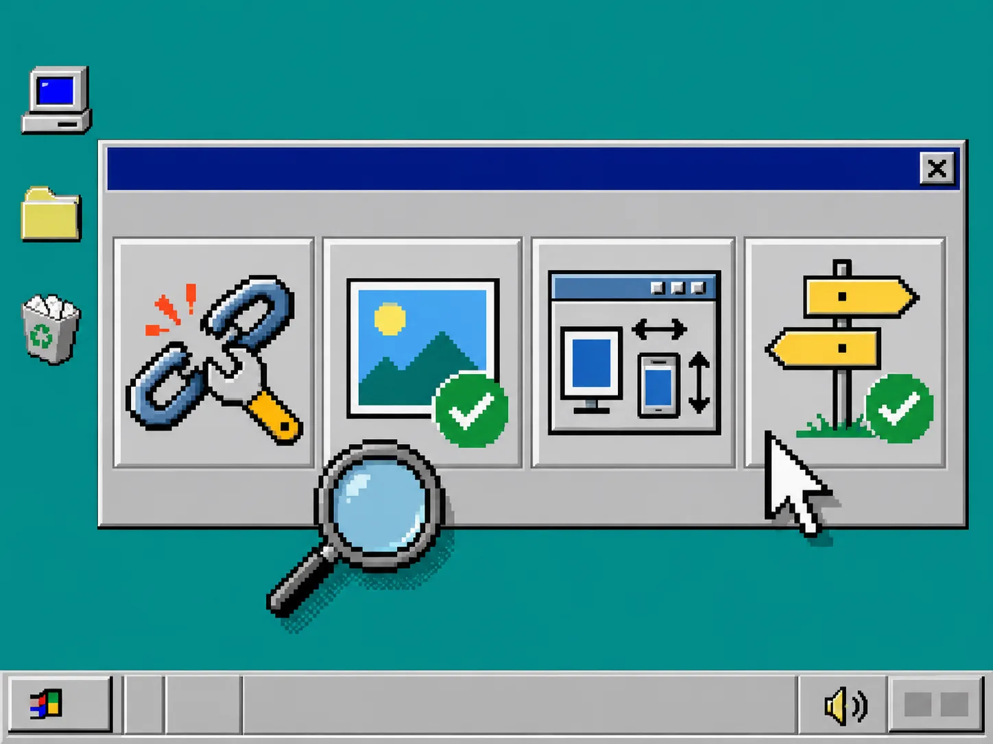 Retro quality assurance panel for checking links assets responsive views and redirects