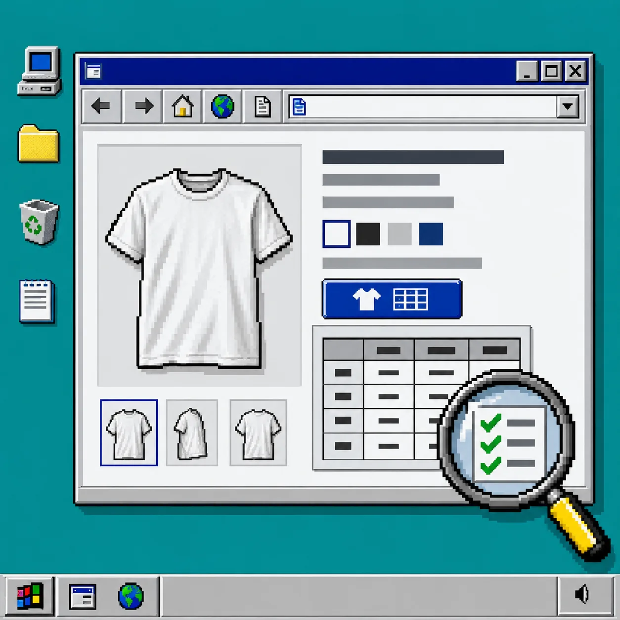 Retro product page quality check with a Shopify size chart