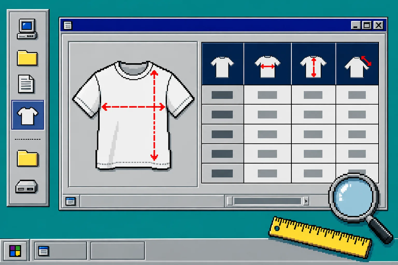 Readable size chart and measurement illustration