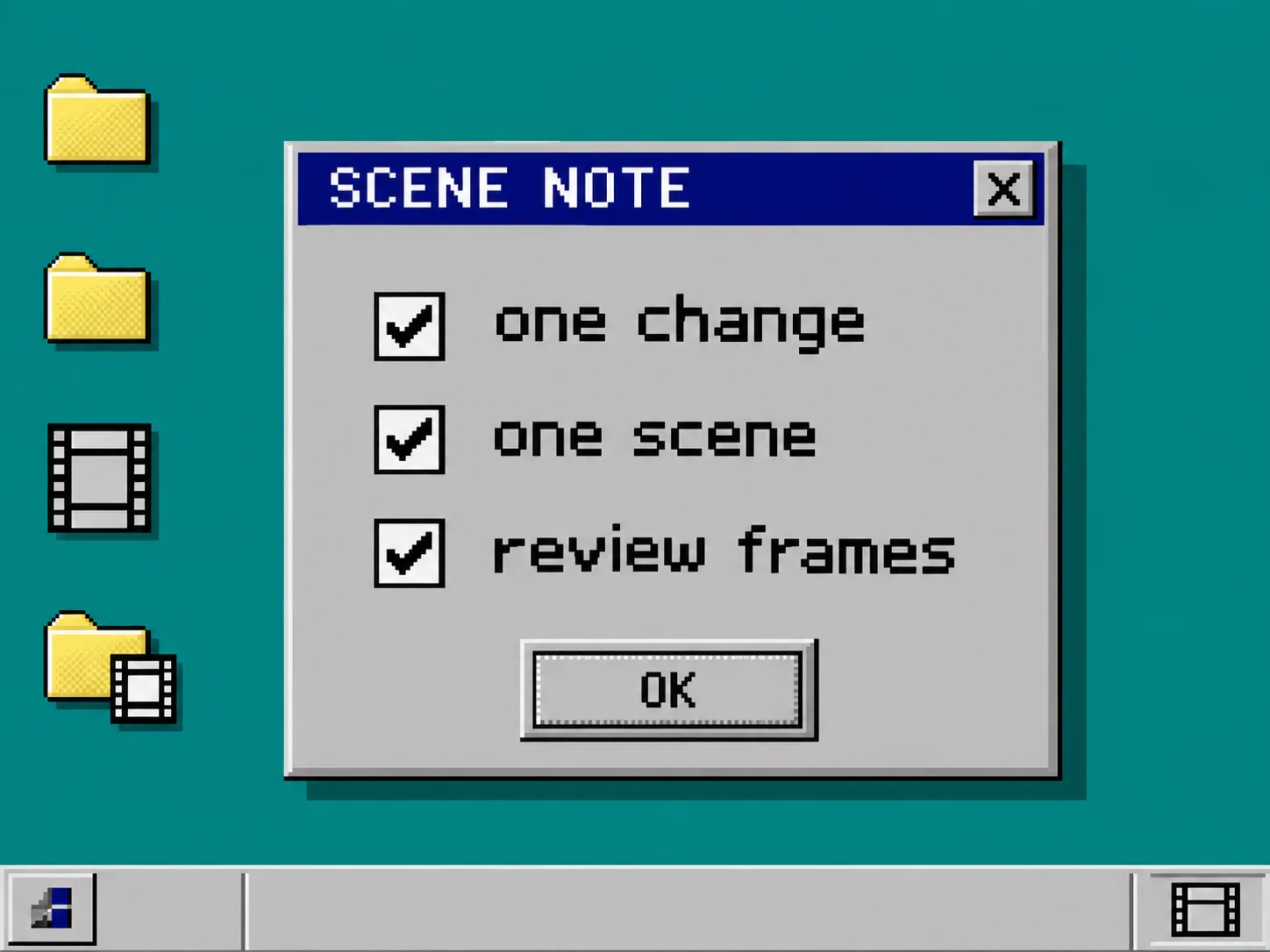 Retro scene-note checklist for a focused video revision